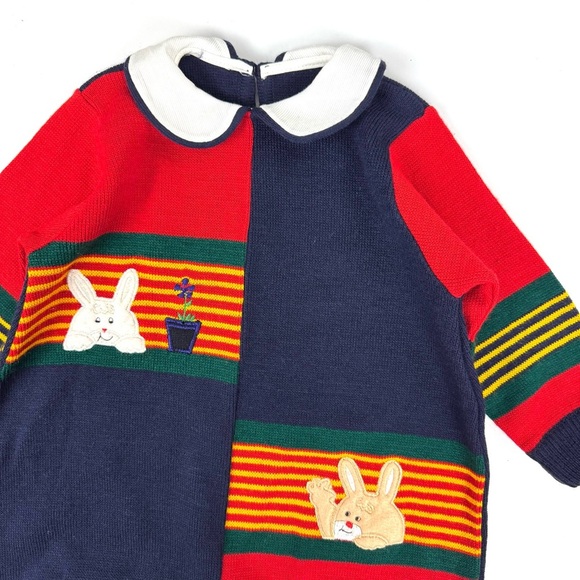 Creaciones Bony Baby Sz 12 Months One Piece Knit Sweater Outfit Bunny Navy/Red - Picture 3 of 7